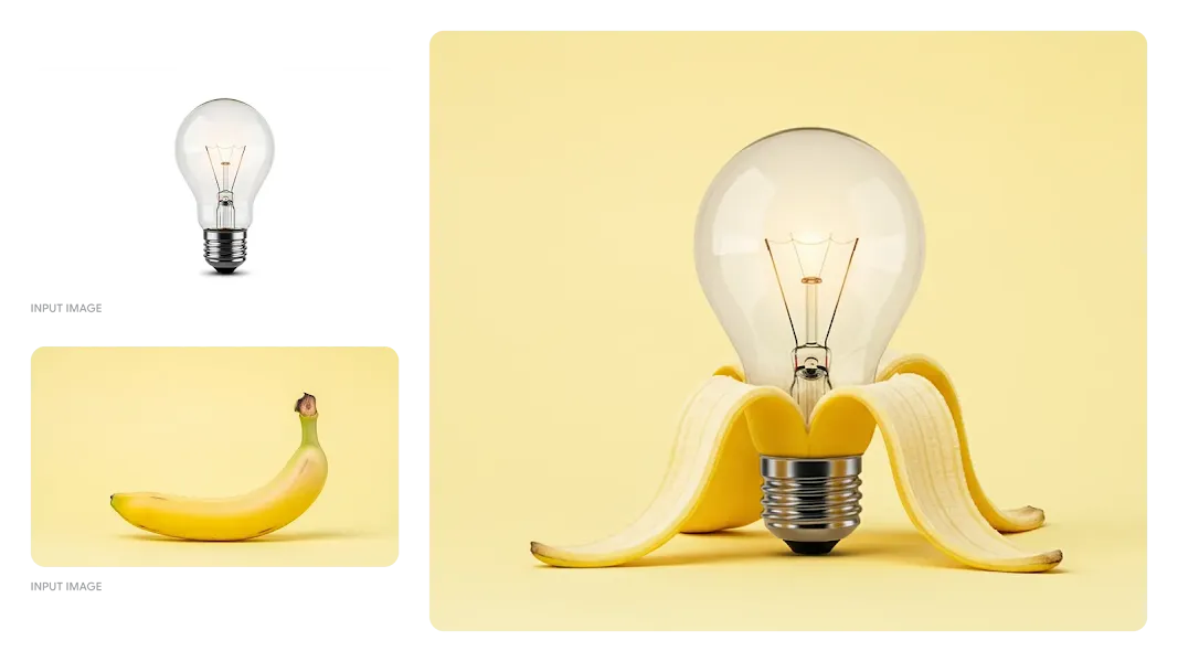 AI Image Combiner A Banana that peels to reveal a lightbulb