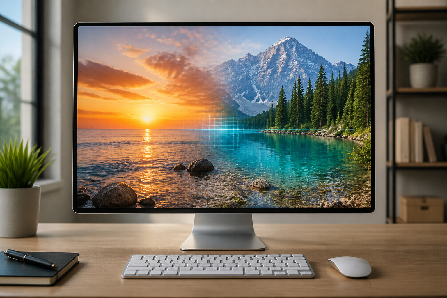 Two separate photos being combined into one natural-looking AI composition