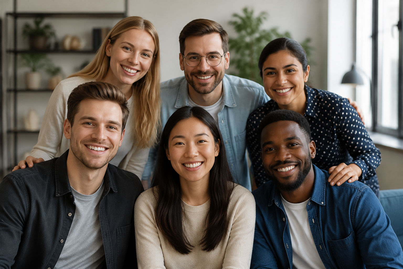 A finished realistic AI group photo created from multiple separate images